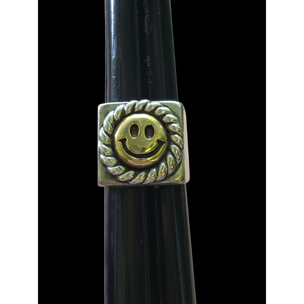 Grit Luck Trading Co Sterling Silver Smiley Happy Face Chunky Artisan Ring 7.5